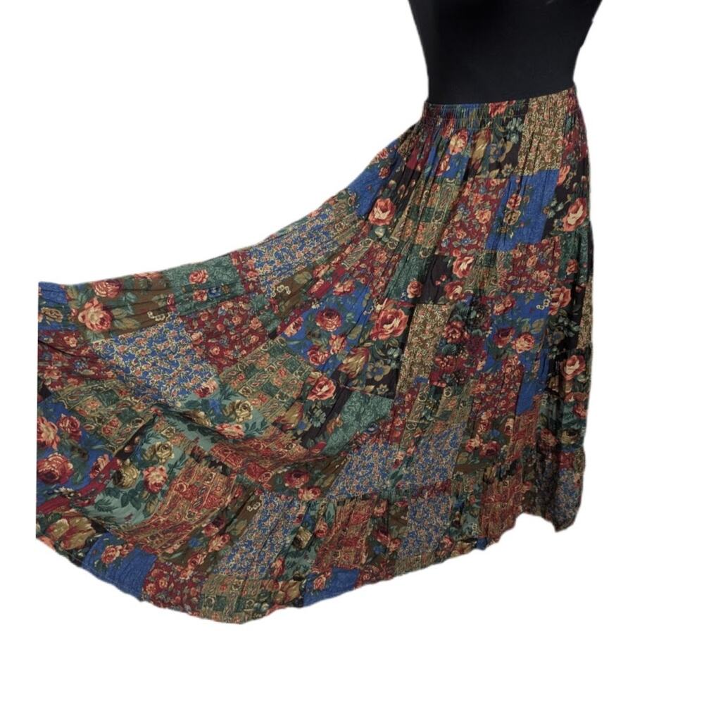 90s Koret Multi Floral Patchwork Midi Peasant Ski… - image 4